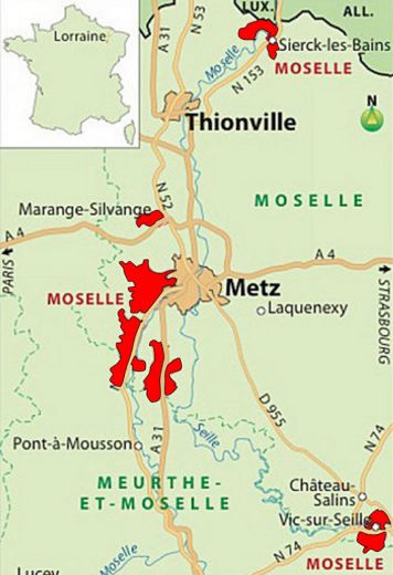 Carte de l‘Appellation Moselle AOC